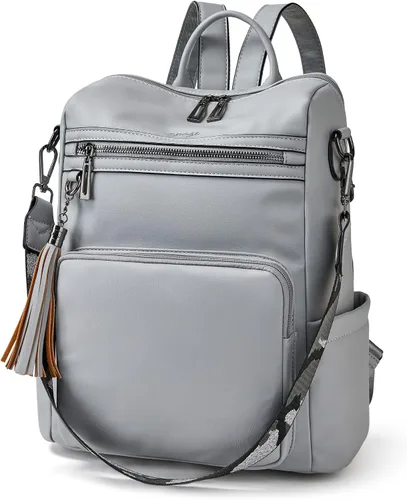 Miniatura 25 de OPAGE - Mochila de cuero para mujer, con borla de moda, bolso de hombro, mochila grande, bolsa de viaje, gris, L