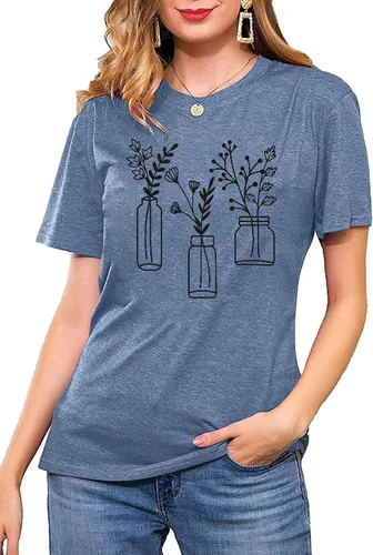 Miniatura 2 de Book Lovers - Camiseta de manga corta para mujer con diseño de flores silvestres, linda camiseta de manga corta para amante de los libros