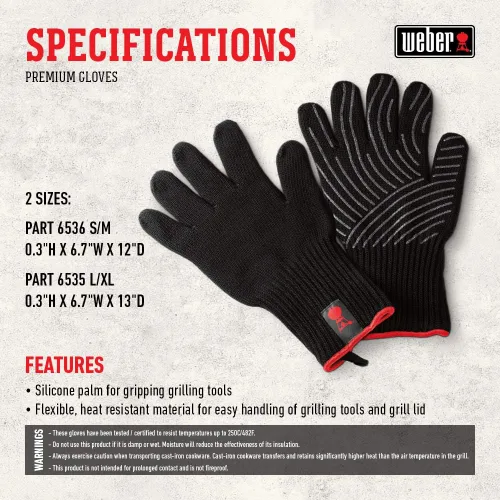 Miniatura 2 de Weber Premium Gloves L/XL - Guantes resistentes al calor (hasta 482°F / 482.0 °F) con agarre de silicona, diseño flexible, color negro
