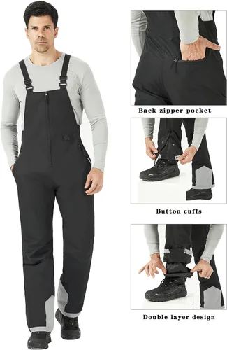 Miniatura 4 de WULFUL Mens Insulated Snow Bibs Waterproof Winter Ski Pants Snowboarding Overalls
