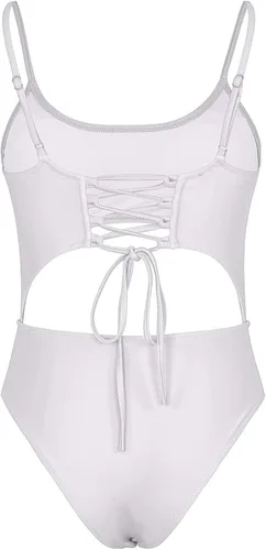 Miniatura 7 de Meyeeka Monokini con cuello redondo para mujer, parte delantera de encaje, corte alto, una pieza