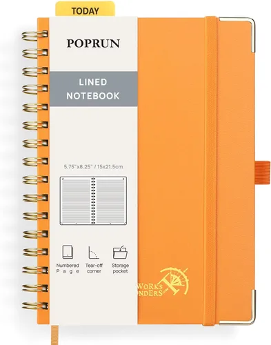 Miniatura 9 de POPRUN Lined Spiral Journal Notebook for Women & Men, 7-1/4" x 9-1/2", 220 Numbered Pages, College Ruled Hardcover Notebook for Work, Journals for