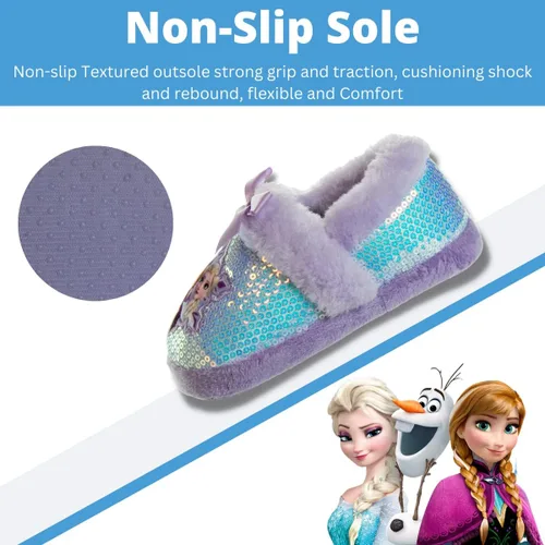 Miniatura 4 de Disney Frozen Elsa and Anna Girls Slippers - Plush Non-Slip Comfy Fluffy Lightweight Warm Comfort Soft Aline Indoor House Slippers