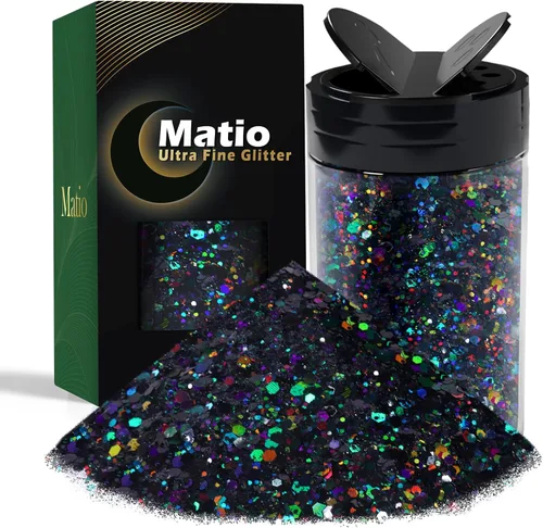 Miniatura 27 de Matio Purpurina gruesa de 7.8 onzas / 7.76 oz de color blanco luna, polvo de purpurina ultrafina, mezcla de copos de PET gruesos, lentejuelas