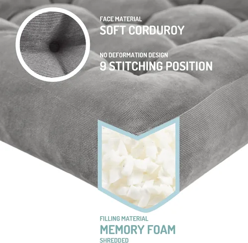 Miniatura 106 de Juego de 2 almohadas de suelo de meditación, almohadas cuadradas grandes para adultos, cojín de pana copetuda para sala de estar de tatami, gris, 22