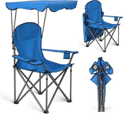 Miniatura 4 de ALPHA CAMP Silla de campamento con toldo resistente, capacidad de 350 libras, silla plegable de gran tamaño con parasol ajustable, silla portátil