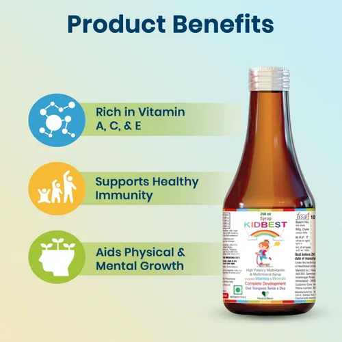Miniatura 3 de Jarabe Multivitamínico Kidbest para Niños de 3-13 Años – Fórmula Líquida con 20 Nutrientes para el Apetito, Inmunidad y Crecimiento – Vitaminas