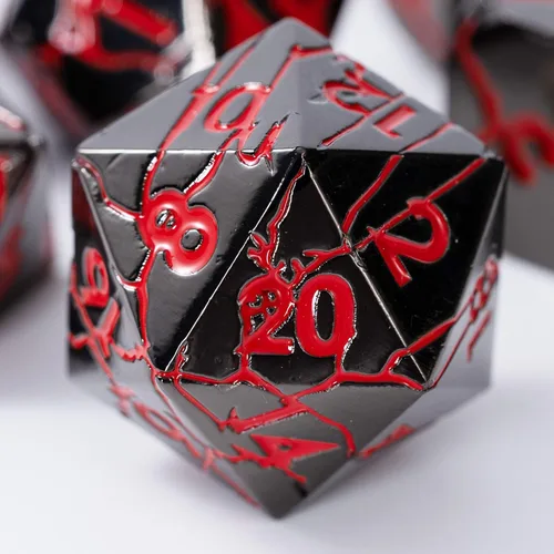 Miniatura 22 de Dados de metal para DND – Ruinas de faraón oro oscuro con grietas moradas – Juego de dados poliédricos para D&D, RPG y más – Bellamente detallados