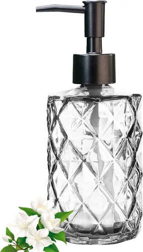 Miniatura 14 de 14Oz Black Pump Glass Soap Dispenser, Brown Stripe Countertop Refillable Liquid Bottle Hand Dish Lotion Dispenser with Plastic Pump, for Kitchen