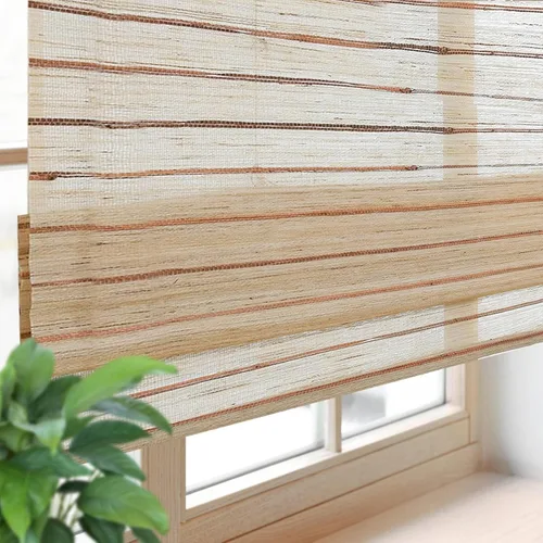 Miniatura 16 de Persianas de Bambú Opacas sin Cordón para Ventanas, Persianas Romanas de Filtrado de Luz con Cenefa de 6 Pulgadas de Alto, con Forro Oscurecedor