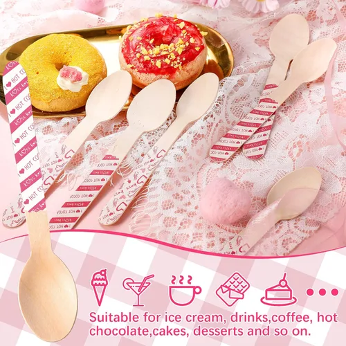 Miniatura 5 de Eaasty 100 cucharas de madera de chocolate caliente para el día de San Valentín, malvavisco, barra romántica de madera, cucharas agitadoras