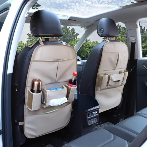 Miniatura 8 de Organizador de asiento trasero de automóvil para niños, bolsa de almacenamiento para asiento trasero de automóvil con 3 bolsillos, 2 soportes