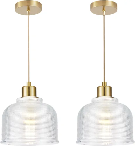 WimiSom Paquete de 2 Lámparas Colgantes Industriales, Pantalla de Vidrio Transparente Moderna Estilo Granja, Lámparas Colgantes Ajustables para Isla