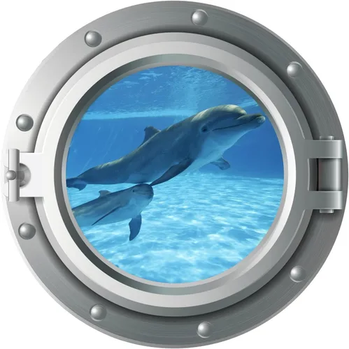 Miniatura 6 de Niwo ART - Calcomanía 3D de delfín A, ojo de buey marino bajo el agua, adhesivo de pared autoadhesivo para despegar y pegar (12 pulgadas)