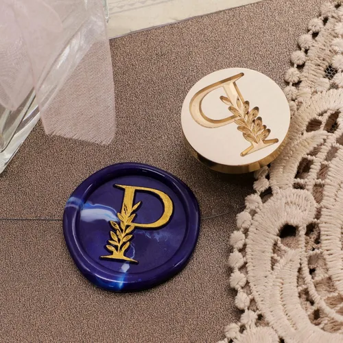Miniatura 6 de SWANGSA Sello de cera inicial del alfabeto P, sello de cera de hojas botánicas vintage elegante para invitación de fiesta de boda, envoltorio