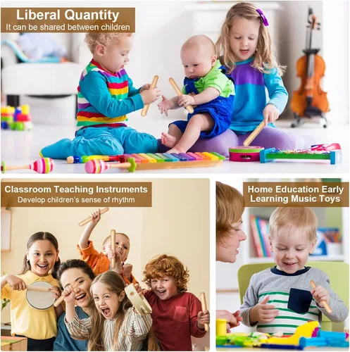Miniatura 7 de Boao Juego de 20 palos de ritmo musical de 8 pulgadas para niños a granel, palos Lummi de música con bolsa de transporte, clavos de madera clásicas