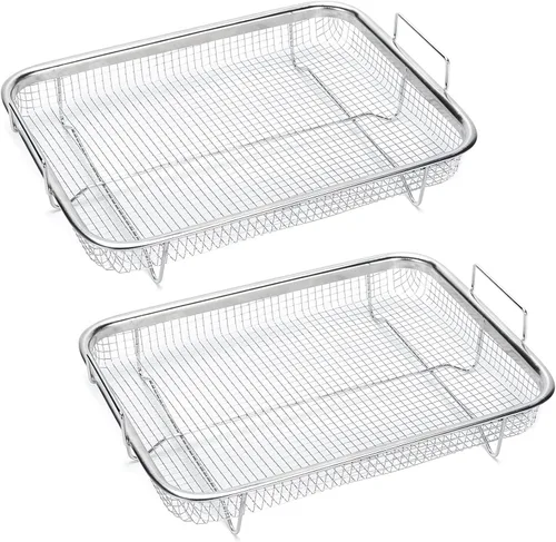 Miniatura 4 de AGSYFFD 2 piezas horno con cesta freidora de aire parrilla de acero inoxidable cesta de malla de acero inoxidable bandeja de acero inoxidable cesta