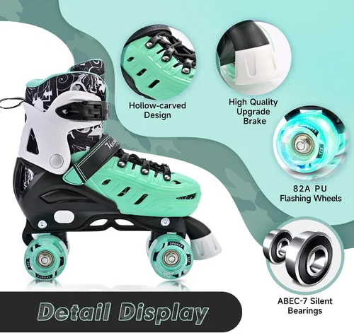 Miniatura 4 de Kuxuan Skates Patines de ruedas para niñas y niños, 4 tamaños ajustables, patines divertidos para niños pequeños con ruedas iluminadas para Blanco