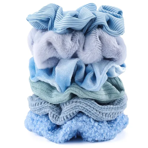 Miniatura 27 de Coleteros Difusos Fuzzy Scrunchies 8 PCS Ligas Negras para el Cabello Lindas Bandas para el Cabello con Piel de Conejo Sintética Ligas Elásticas