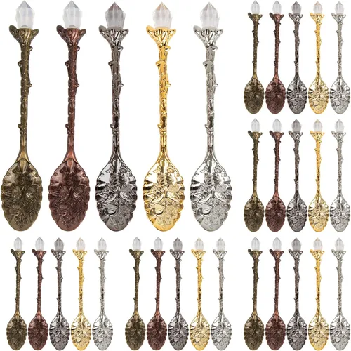Miniatura 9 de AUEAR, Juego de cucharas decorativas de aleación antigua de cristal retro, para café, té, postre, mini helado, para oficina en casa (paquete de 5)