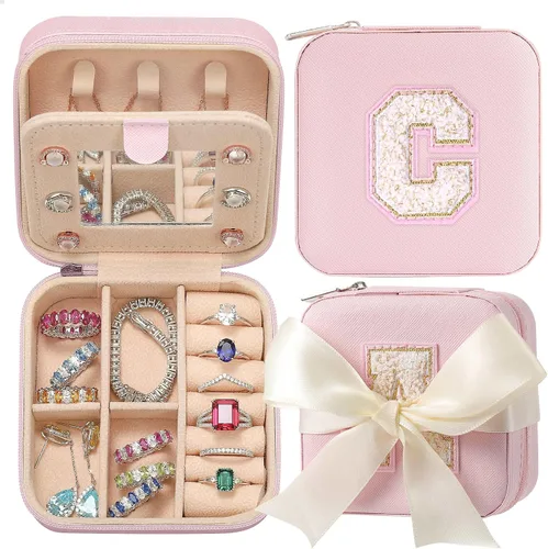 Parima Joyero de viaje - Joyero con iniciales para niñas, joyero de viaje, estuche de viaje para joyería, regalos personalizados para niñas, regalos