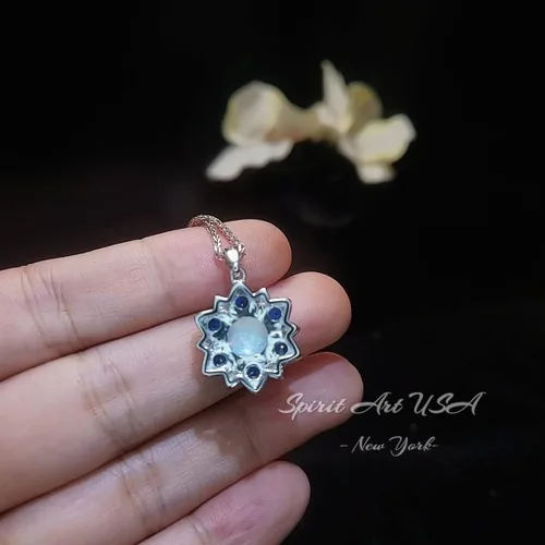 Miniatura 4 de Collar de ópalo – Colgante de flor de estrella de zafiro azul – 18 KGP @ Plata de ley – Piedra natal de octubre de septiembre – Joyería de ópalo