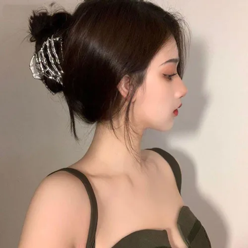 Miniatura 3 de Pinzas de pelo de mano de esqueleto de moda, grandes, sin arrugas, de metal, negro, punk, pasadores para mujeres y niñas, accesorios de peinado