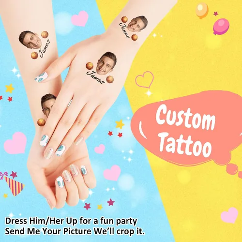 Miniatura 4 de Tatuajes temporales personalizados, tatuajes faciales personalizados para cumpleaños, bodas, despedidas de soltera, 1 juego de 15 piezas patrón 21