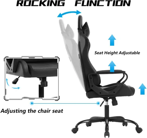 Miniatura 3 de Silla de oficina estilo carreras, silla de oficina con respaldo alto, silla de escritorio de cuero, silla ejecutiva ergonómica, silla de videojuegos