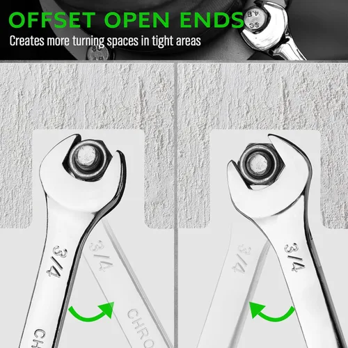 Miniatura 5 de SWANLAKE GARDEN TOOLS Juego de llaves SAE de 15 piezas, juego de llaves combinadas premium con muesca en V, SAE de 1/4" a 1", par máximo, 12 puntos