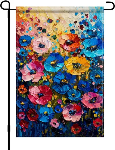 Miniatura 19 de BlissYard Bandera de jardín de primavera de 12 x 18 pulgadas, doble cara de colibrí, iris, pintura floral, patio, al aire libre, colorido