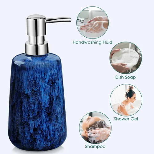 Miniatura 4 de vancasso Juego de accesorios de baño azul, juego de dispensador de jabón de cerámica y soporte para cepillos de dientes, juego de 4 piezas de loza
