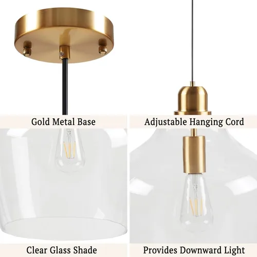 Miniatura 7 de INK+IVY Auburn - Iluminación colgante para comedor, luces industriales de cocina, lámpara colgante con forma de campana de vidrio soplado a mano
