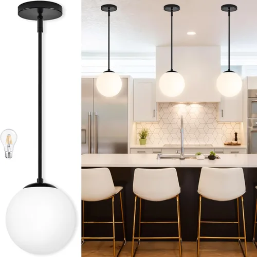 Miniatura 24 de Bagood Lámpara Colgante de Globo de 6" Dorada Lámpara Colgante de Mediados de Siglo Luces Colgantes de Globo para Isla de Cocina Acabado en Latón