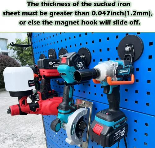 Miniatura 5 de ULIBERMAGNET Ganchos Magnéticos Ultimate Fuertes, Imán Grande con Ganchos para Herramientas de Trabajo Pesado, Sierra Caladora, Manguera, Paquete