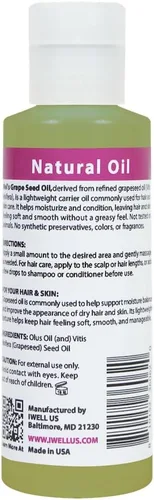 Miniatura 5 de Well's Oil Aceite de uva 4oz (4.0 fl oz) Totalmente natural Para cabello + piel + uñas Hidratante y piel sensible Refinado, prensado