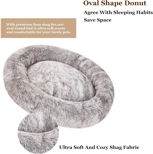 Miniatura 2 de Coohom Cama Ovalada Calmante Tipo Dona Acurrucadora para Perros, Cama de Gato de Piel Sintética Afelpada Lavable Almohada Redonda para Mascotas