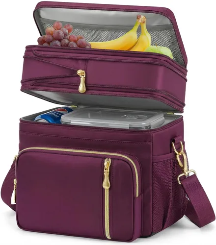 MIYCOO – Bolsa de almuerzo y lonchera para mujeres y hombres, bolsa de almuerzo doble cubierta a prueba de fugas con aislamiento suave grande para 3