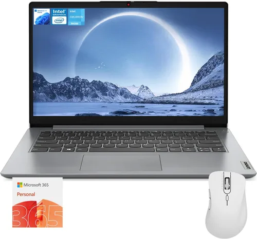 Lenovo IdeaPad 1 Everyday Laptop con pantalla HD de 14 pulgadas, 8 GB de RAM, 384 GB de almacenamiento (128 GB eMMC + 256 GB PCIe), 1 año Office 365