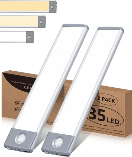 Miniatura 12 de Paquete de 2 lámparas de 30 luces LED con sensor de movimiento, ultradelgadas, inalámbricas y recargables, funcionamiento a batería, para usar Blanco