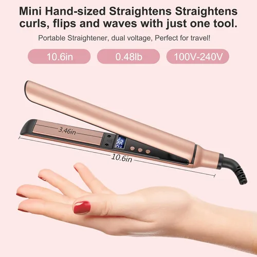 Miniatura 4 de Mini plancha plana, mini plancha de pelo de cerámica para cabello corto, rizos y flequillo, planchas planas pequeñas de doble voltaje para viajes