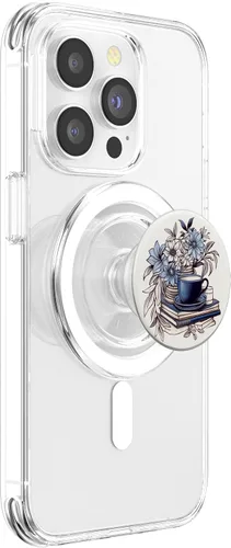 Miniatura 3 de Books Are My Therapy Lover Librarian Line Art Floral PopSockets MagSafe PopGrip para iPhone