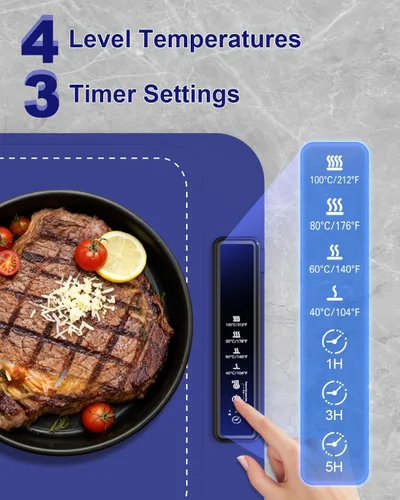 Miniatura 3 de Tapete de calentamiento para alimentos, bandeja de calentamiento eléctrica para platos, almohadilla térmica portátil con apagado de 6 horas
