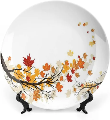 Miniatura 26 de XISUNYA Plato decorativo de 8 pulgadas, plato de vajilla de otoño, coloridas hojas de arce otoñales de noviembre, placa de exhibición de cerámica