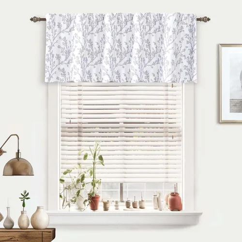 Miniatura 7 de DriftAway Cenefas opacas de 18 pulgadas gris y blanco para ventanas, dormitorio, sala de estar, bolsillo para cortinero, árbol de granja, rama