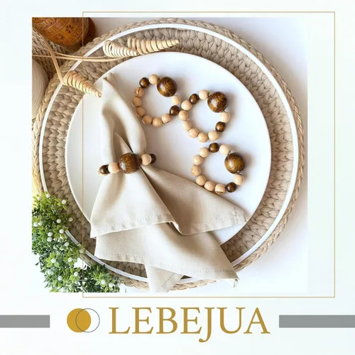 Miniatura 9 de Juego de 6 servilleteros modernos con cuentas de madera Servilleteros de cena para vacaciones y Navidad, fiesta de cumpleaños y decoración de boda