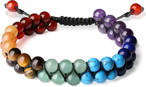 Miniatura 14 de QINJIEJIE Pulsera de cuentas de chakras para meditación, relajación, ansiedad, pulsera de cristal curativo para mujeres y hombres, Piedra Cristal