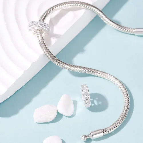 Miniatura 48 de 925 plata esterlina espaciador encanto grano con CZ transparente para pulseras Pandora Charms
