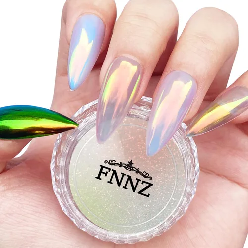 FNNZ Polvo de uñas cromado de unicornio, polvo de uñas de sirena Aurora Unichrome, pigmento de uñas perlescente para arte de uñas, decoración de
