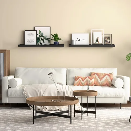 Miniatura 8 de RICHER HOUSE Juego de 3 estantes flotantes para pared, estantes negros de 16 pulgadas para montar en la pared con borde para almacenamiento, estante